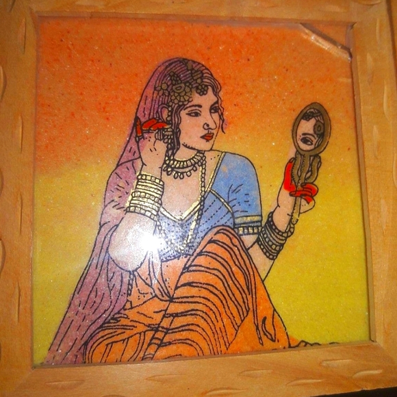 7 Piece Coaster Set Wood Glass Top With Holder Boho Gypsy Goddess RARE - Picture 9 of 9